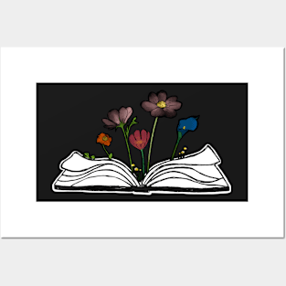 Flowers growing form a book - beautiful reading - black Posters and Art